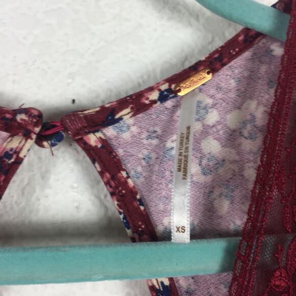 Free People Sweet Talker Lace Mini Dress Size XS Burgundy Floral 90s Grunge Boho - Picture 5 of 16
